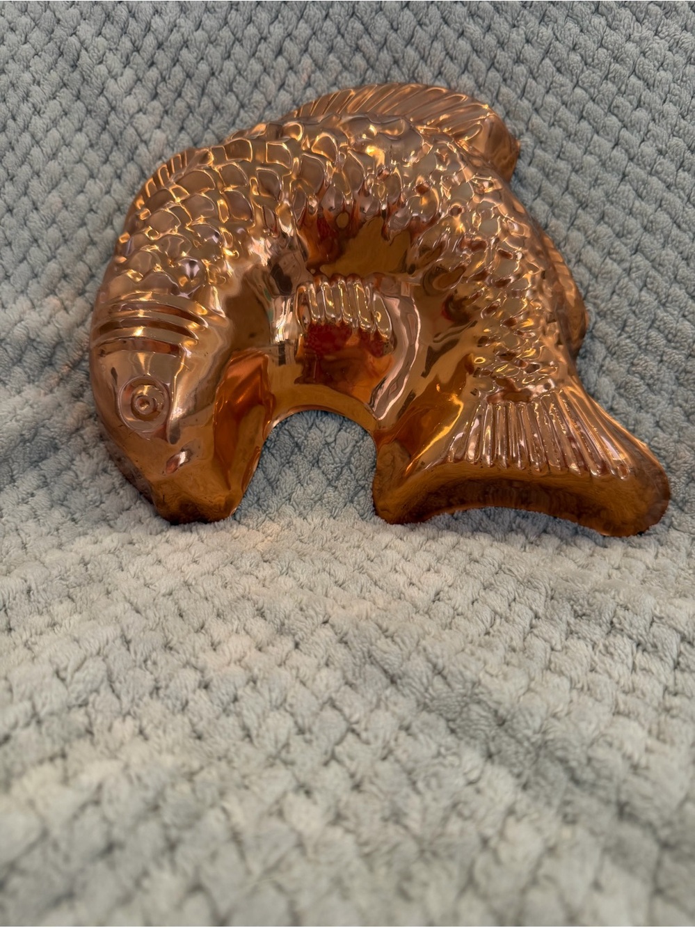 Vintage  1970s Copper Fish Jello Cake Mold Decor 9 x 9